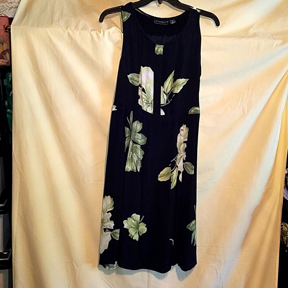 Nostalgia black with green floral dress size medium